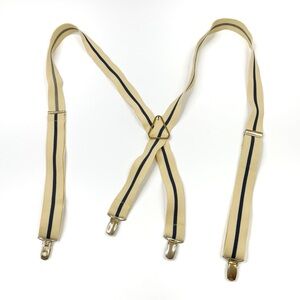 3/$30 Unbranded Yellow & Navy Blue Striped Men's Suspenders Silver Clips